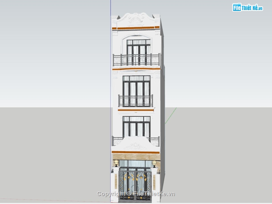 nhà phố 4 tầng sketchup,File sketchup nhà phố 4x15m,Bản su Nhà phố 4 tầng,model nhà phố 4 tầng