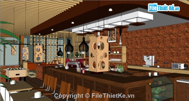 File sketchup quán Cafe,File sketchups quán CAFE hiện đại,Model sketchup quán Cafe