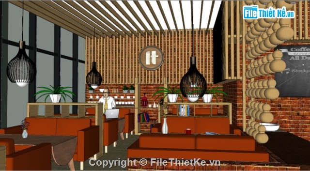 File sketchup quán Cafe,File sketchups quán CAFE hiện đại,Model sketchup quán Cafe