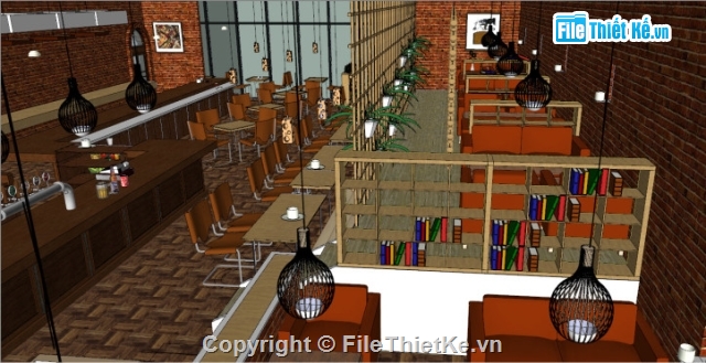 File sketchup quán Cafe,File sketchups quán CAFE hiện đại,Model sketchup quán Cafe