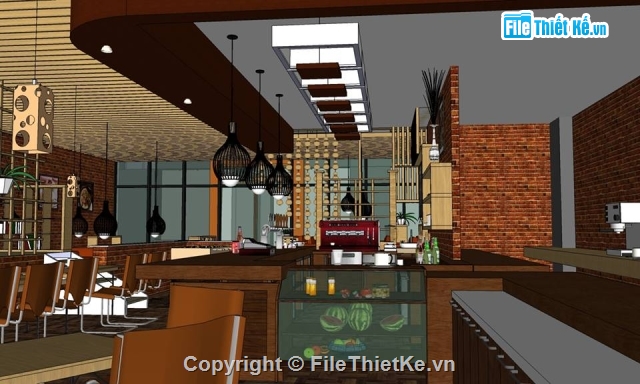 File sketchup quán Cafe,File sketchups quán CAFE hiện đại,Model sketchup quán Cafe