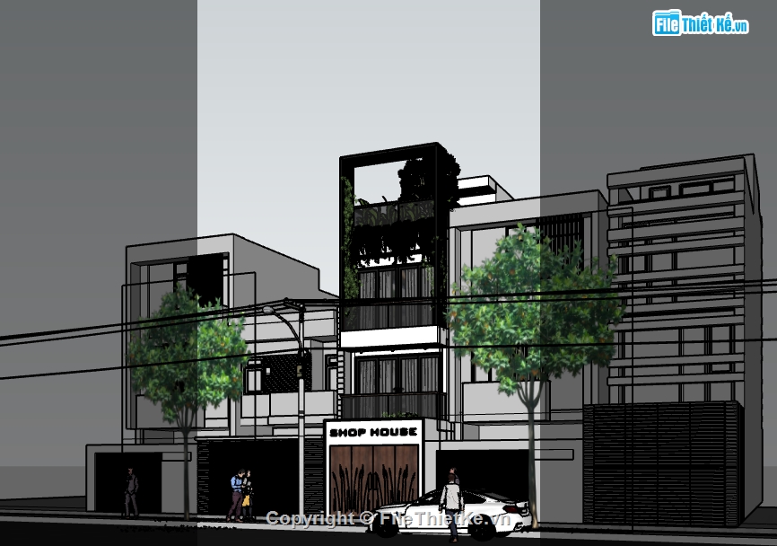 model sketchup nhà phố,nhà phố 3 tầng,file su nhà phố 3 tầng,sketchup nhà phố 3 tầng,bản vẽ su nhà 3 tầng