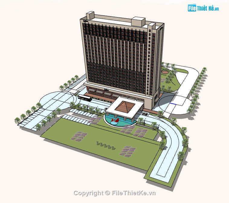 dựng 3d khách sạn cao tầng hiện đại,thiết kế sketchup khách sạn,file sketchup khách sạn cao tầng