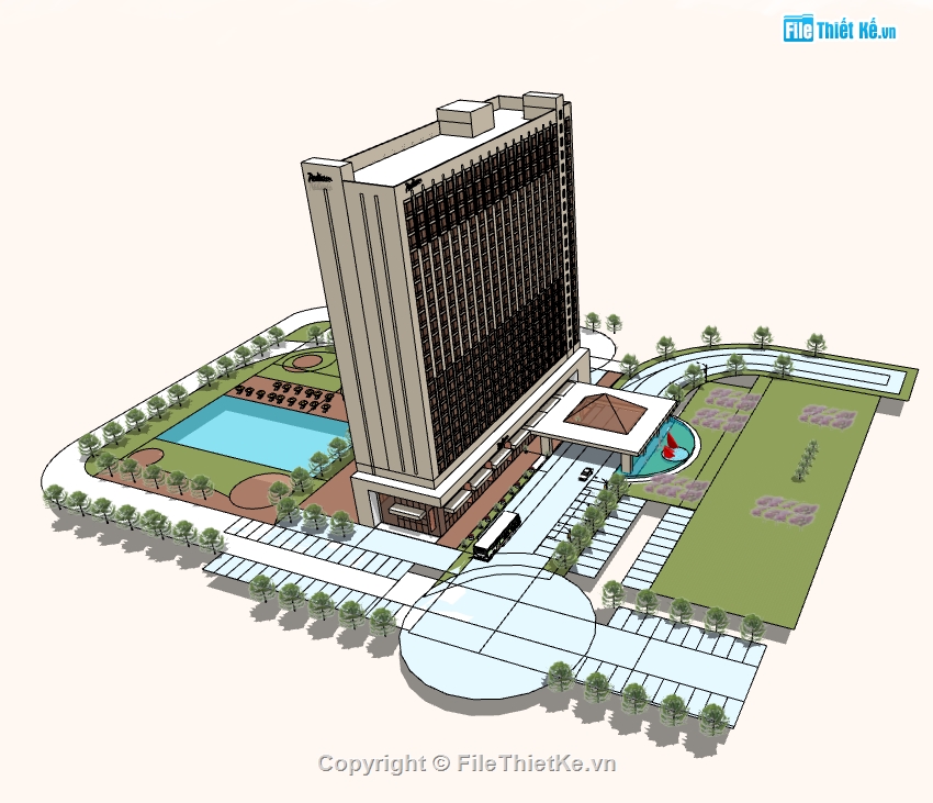 dựng 3d khách sạn cao tầng hiện đại,thiết kế sketchup khách sạn,file sketchup khách sạn cao tầng