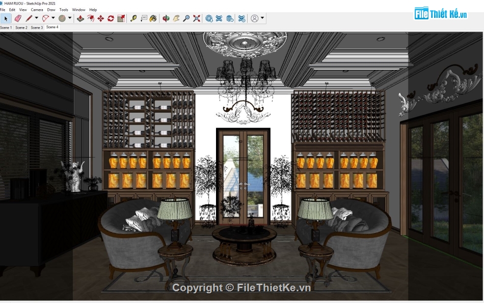 Phòng rượu Model,Sketchup phòng rượu,File su phòng rượu,Su Phòng trưng bày rượu