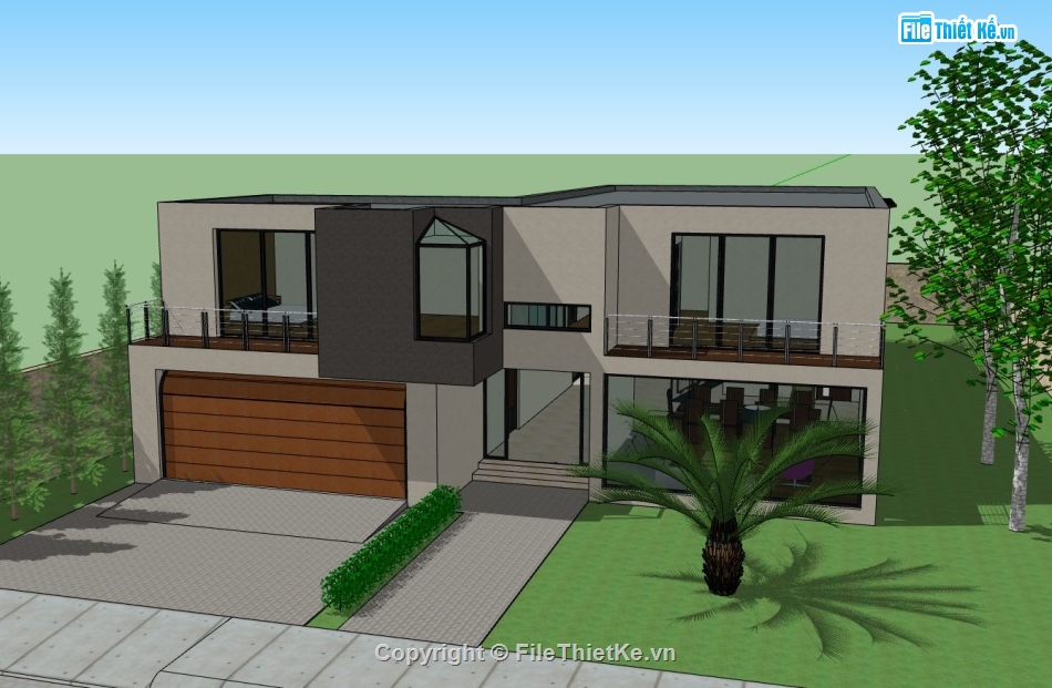 biệt thự 2 tầng,mẫu biệt thự 2 tầng,sketchup biệt thự 2 tầng