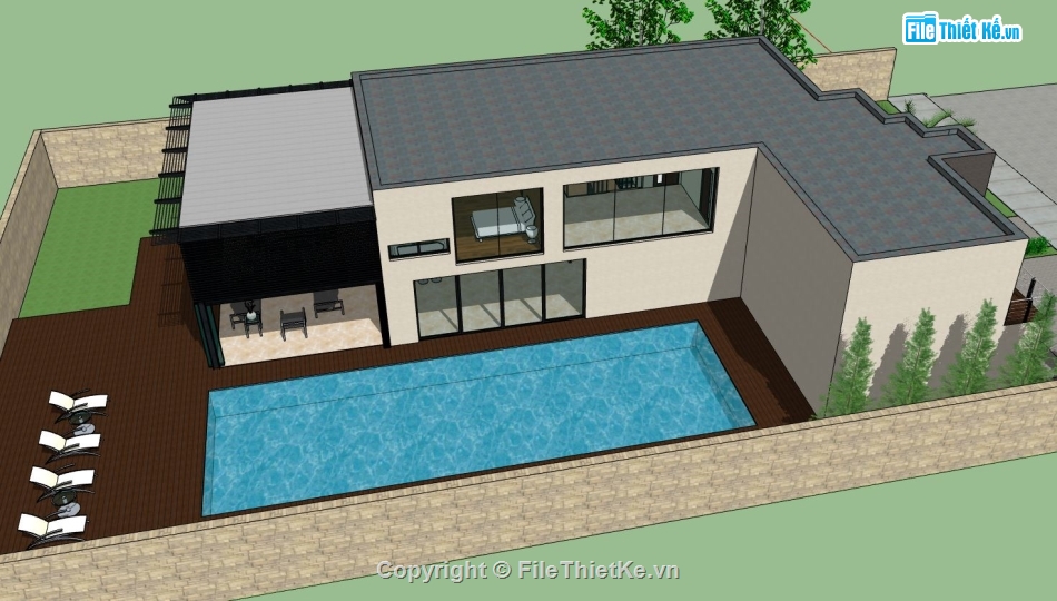 biệt thự 2 tầng,mẫu biệt thự 2 tầng,sketchup biệt thự 2 tầng