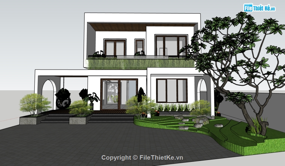 biệt thự 2 tầng su,file sketchup bao cảnh biệt thự,biệt thự hiện đại file su,model 3d biệt thự 2 tầng