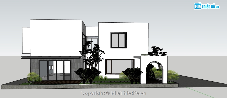 biệt thự 2 tầng su,file sketchup bao cảnh biệt thự,biệt thự hiện đại file su,model 3d biệt thự 2 tầng