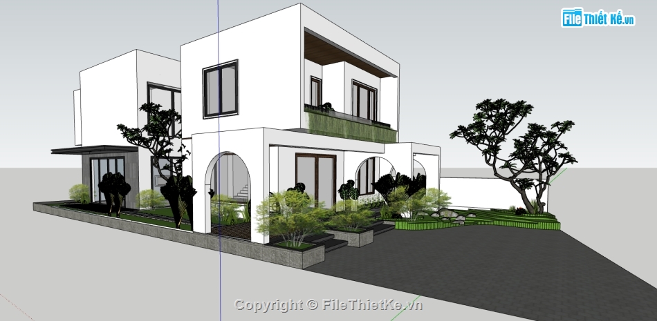 biệt thự 2 tầng su,file sketchup bao cảnh biệt thự,biệt thự hiện đại file su,model 3d biệt thự 2 tầng