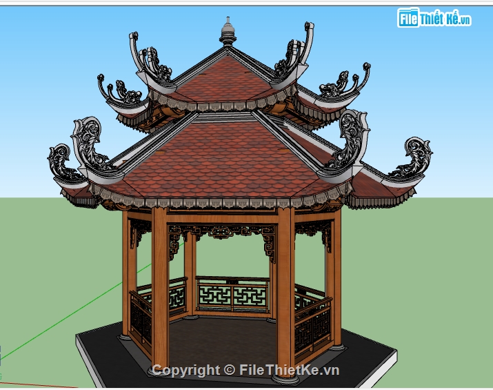 nhà chòi lục giác,bản vẽ chòi lục giác,File su chòi lục giác,File sketchup chòi nghỉ