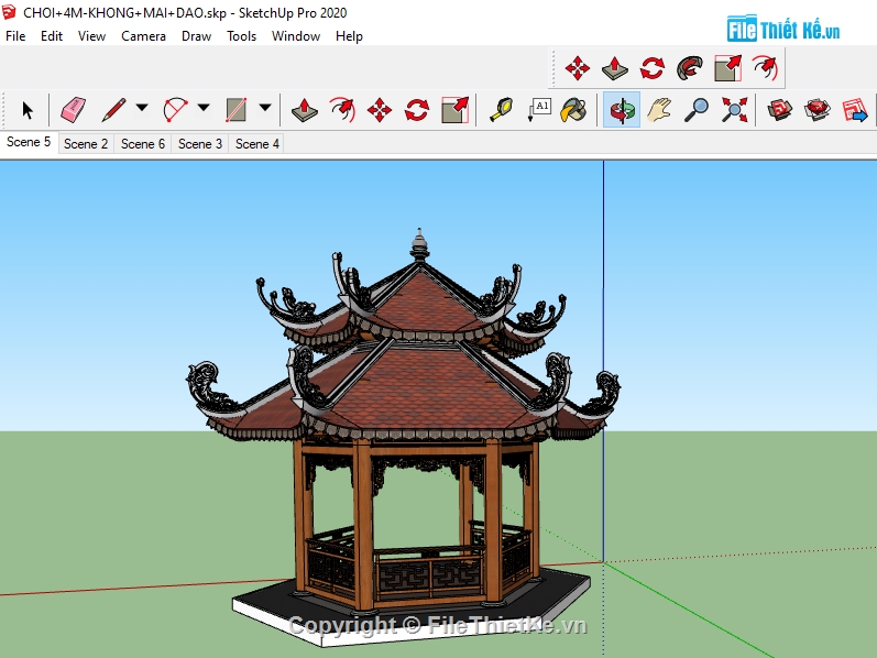 nhà chòi lục giác,bản vẽ chòi lục giác,File su chòi lục giác,File sketchup chòi nghỉ