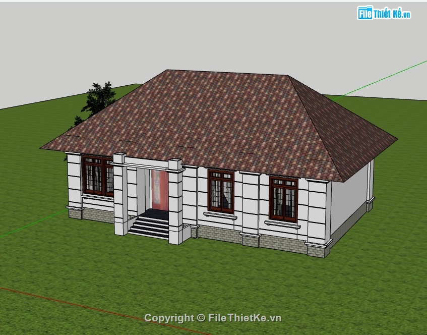 biệt thự 1 tầng,biệt thự 1 tầng su,su biệt thự,sketchup biệt thự,su biệt thự 1 tầng