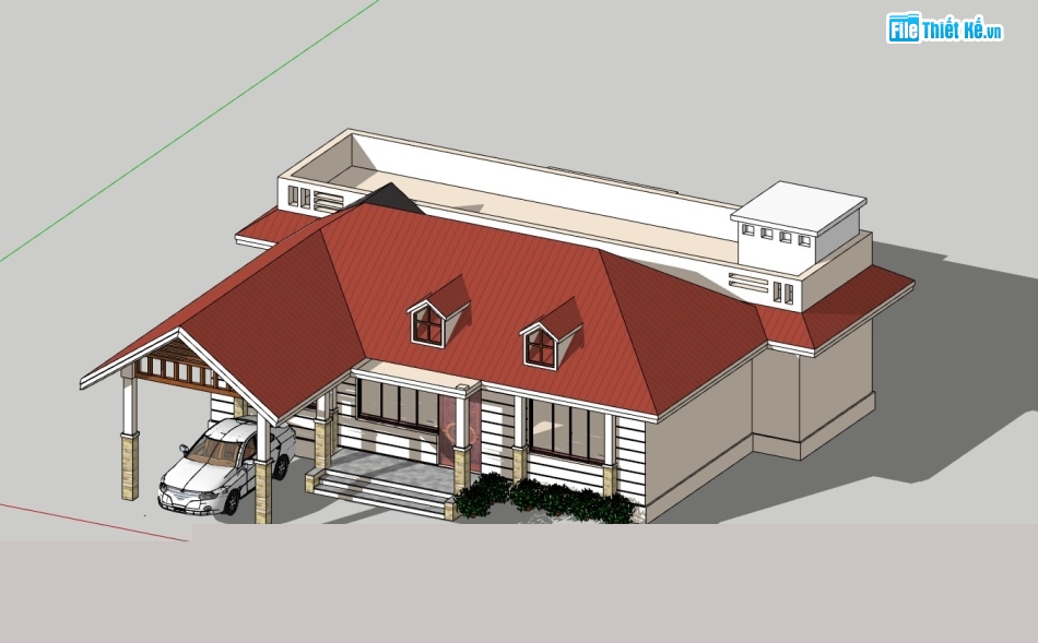 su biệt thự,su biệt thự 1 tầng,sketchup biệt thự 1 tầng,biệt thự 1 tầng