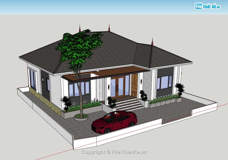 biệt thự 1 tầng,biệt thự,su biệt thự,sketchup biệt thự