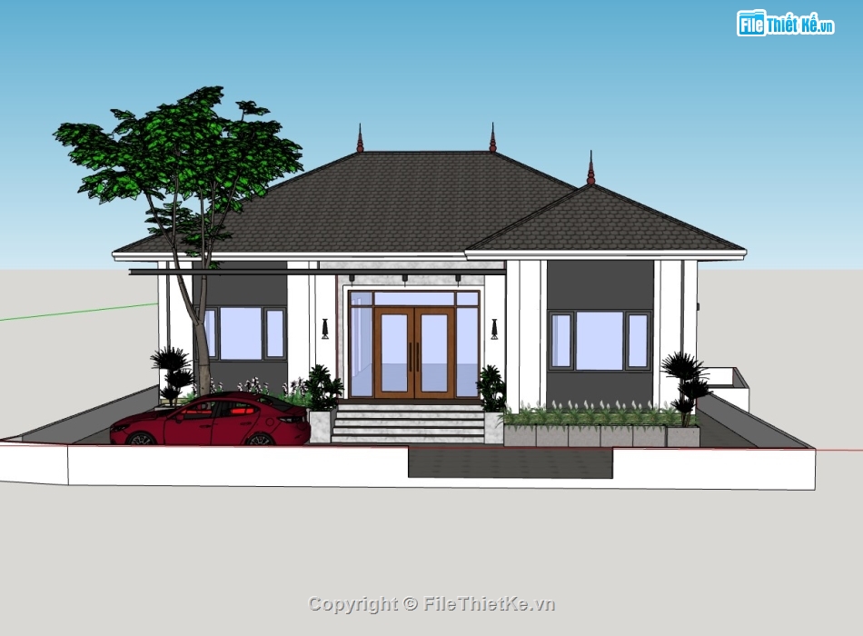 biệt thự 1 tầng,biệt thự,su biệt thự,sketchup biệt thự