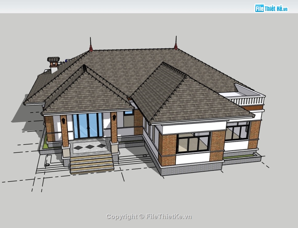 biệt thự 4 tầng,su biệt thự,sketchup biệt thự