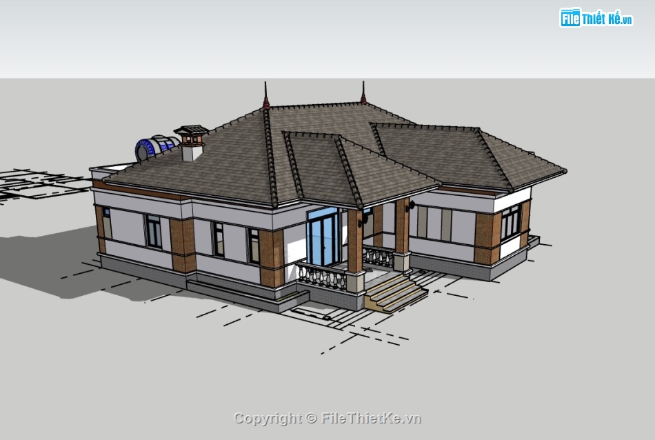 biệt thự 4 tầng,su biệt thự,sketchup biệt thự