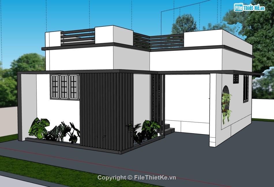 biệt thự 1 tầng,su biệt thự,sketchup biệt thự