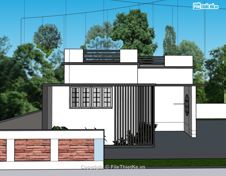 biệt thự 1 tầng,su biệt thự,sketchup biệt thự