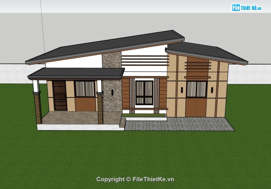 su biệt thự,sketchup biệt thự,su biệt thự 1 tầng,sketchup biệt thự 1 tầng