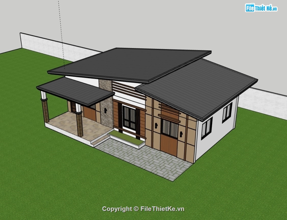 su biệt thự,sketchup biệt thự,su biệt thự 1 tầng,sketchup biệt thự 1 tầng