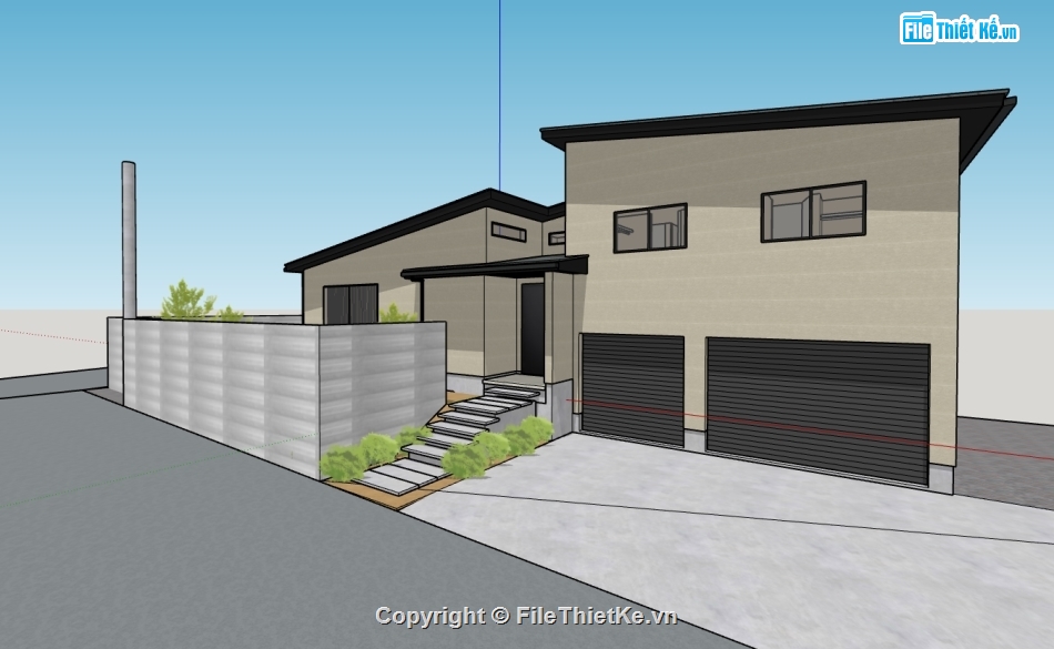 biệt thự 1 tầng,su biệt thự,sketchup biệt thự