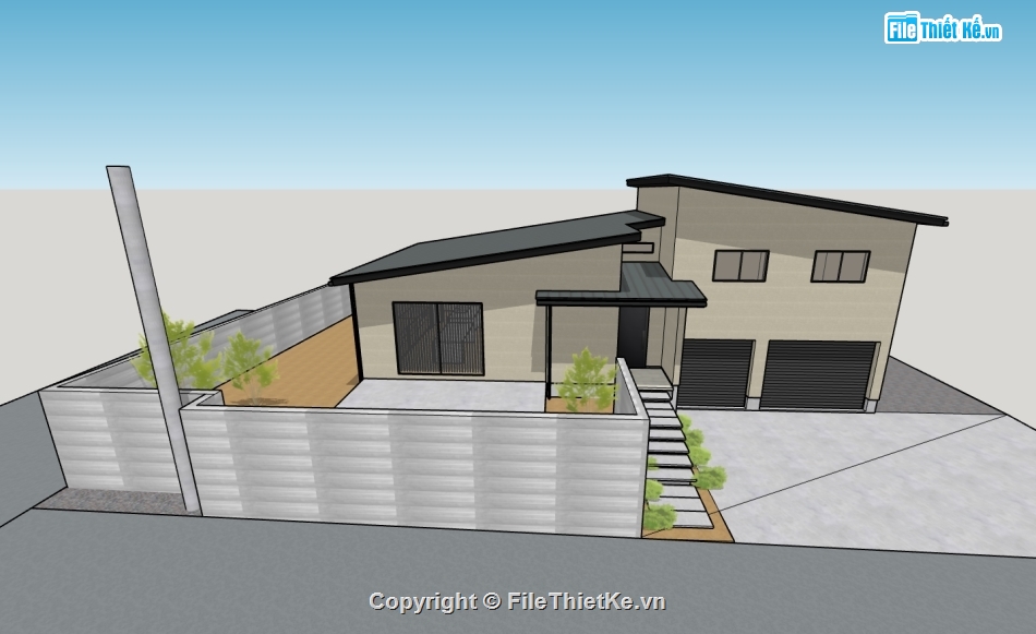 biệt thự 1 tầng,su biệt thự,sketchup biệt thự