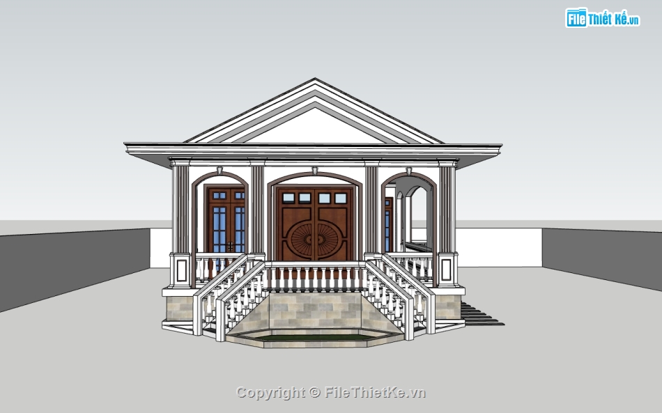biệt thự 1 tầng,su biệt thự,sketchup biệt thự