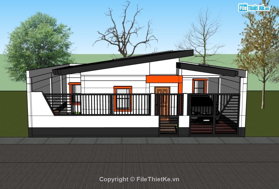 biệt thự 1 tầng,su biệt thự,sketchup biệt thự