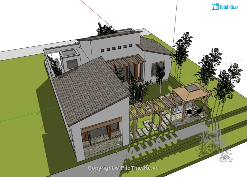 biệt thự 1 tầng,su biệt thự,sketchup biệt thự,su biệt thự 1 tầng