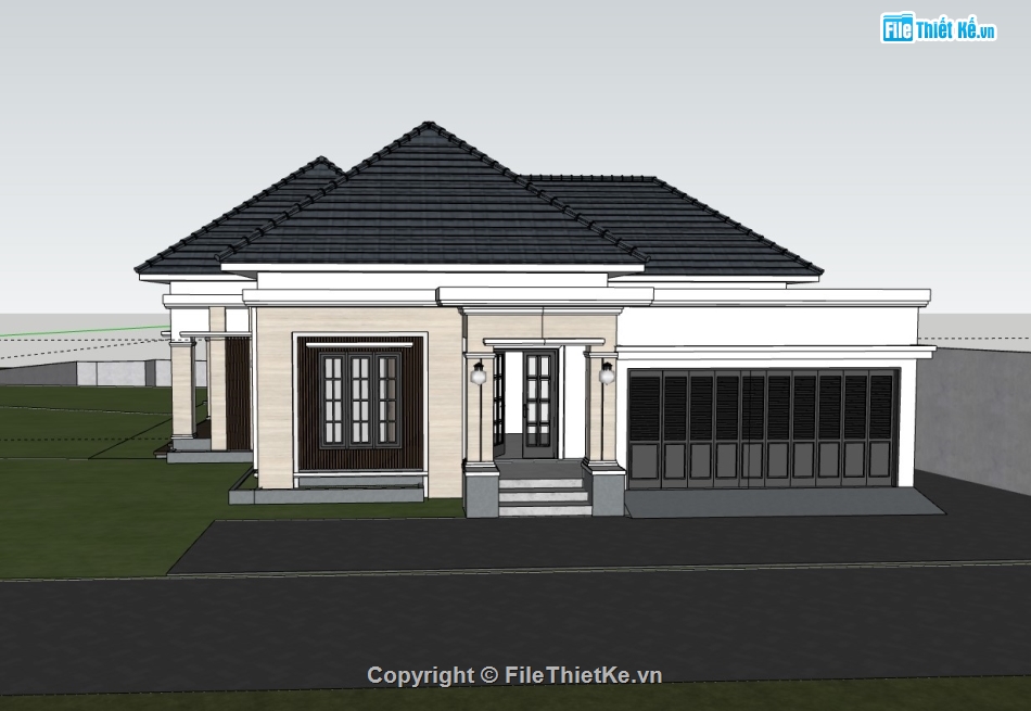 su biệt thự,su biệt thự 1 tầng,sketchup biệt thự 1 tầng,biệt thự 1 tầng