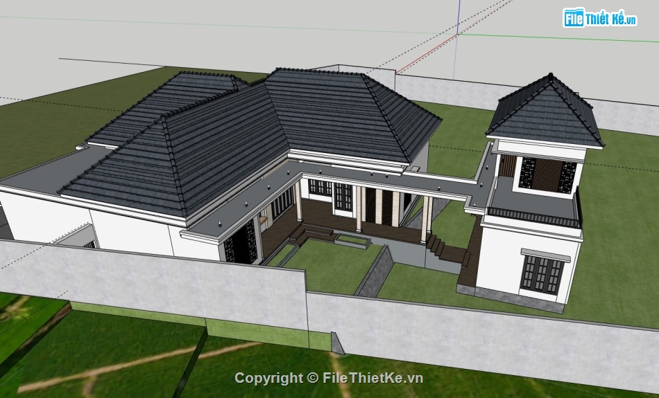 su biệt thự,su biệt thự 1 tầng,sketchup biệt thự 1 tầng,biệt thự 1 tầng