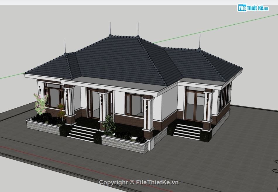 su biệt thự,sketchup biệt thự,biệt thự 1 tầng,biệt thự 1 tầng su