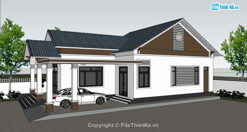 biệt thự 1 tầng,model su biệt thự 1 tầng,file sketchup biệt thự đẹp,mẫu biệt thự 1 tầng