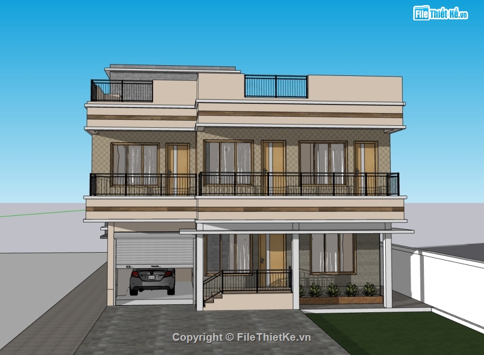 biệt thự 2 tầng,su biệt thự,su biệt thự 2 tầng,sketchup biệt thự 2 tầng