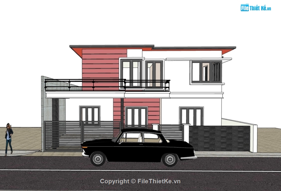 biệt thự 2 tầng,su biệt thự,sketchup biệt thự