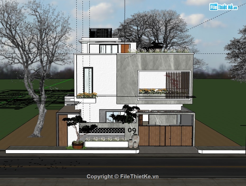 Biệt thự 2 tầng,su biệt thự 2 tầng,su biệt thự,sketchup biệt thự,sketchup biệt thự 2 tầng