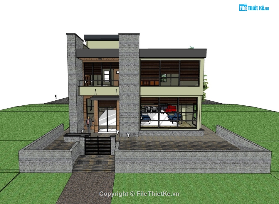 biệt thự 2 tầng,su biệt thự,sketchup biệt thự,su biệt thự 2 tầng