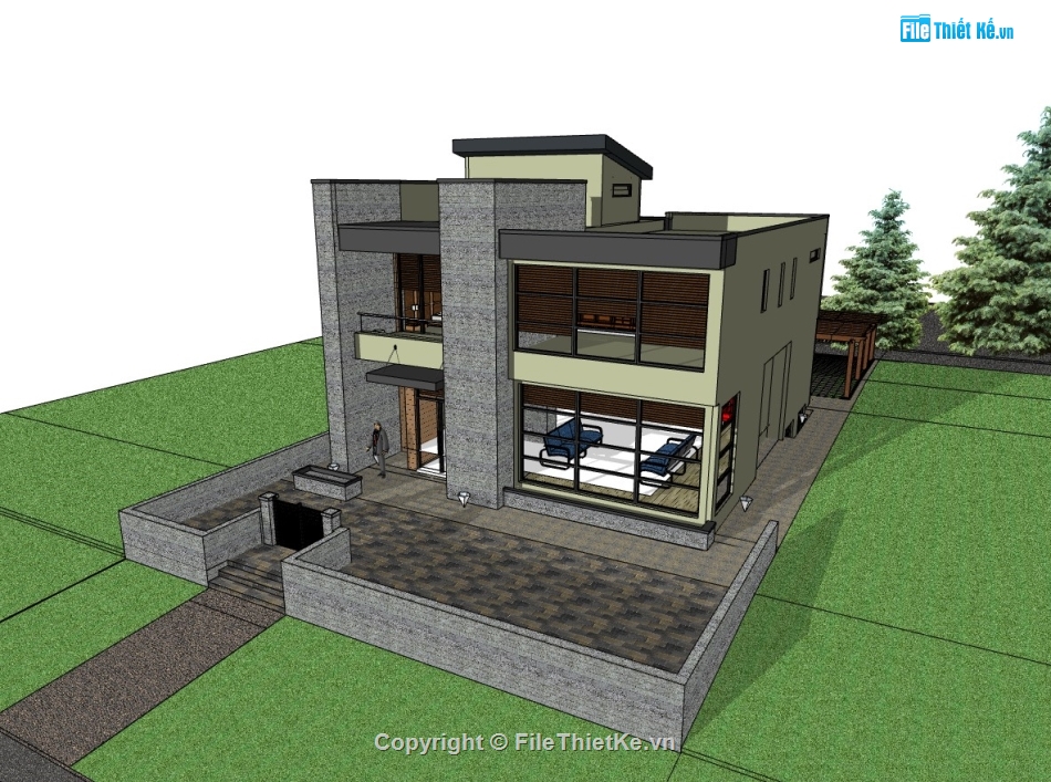 biệt thự 2 tầng,su biệt thự,sketchup biệt thự,su biệt thự 2 tầng