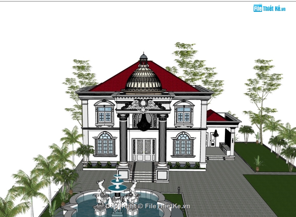 su biệt thự,sketchup biệt thự,biệt thự 2 tầng