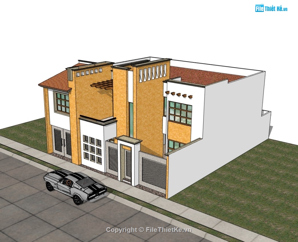 biệt thự 2 tầng,su biệt thự,sketchup biệt thự 2 tầng,su biệt thự 2 tầng