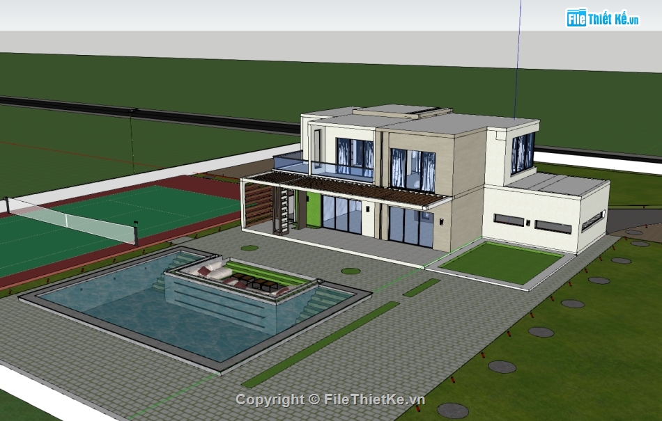 biệt thự 2 tầng,su biệt thự,sketchup biệt thự,su biệt thự 2 tầng