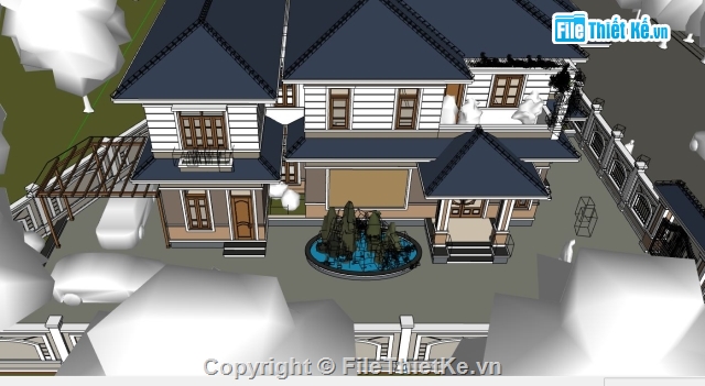 Biệt thự 2 tầng,SU Biệt thự 2 tầng,Sketchup biệt thự 2 tầng,Model su biệt thự 2 tầng