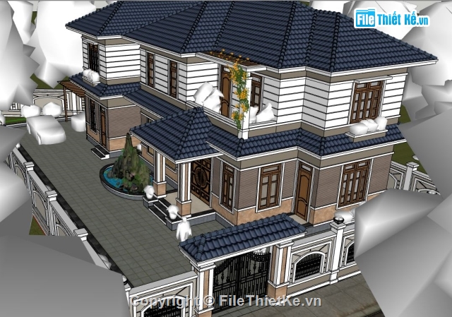 Biệt thự 2 tầng,SU Biệt thự 2 tầng,Sketchup biệt thự 2 tầng,Model su biệt thự 2 tầng