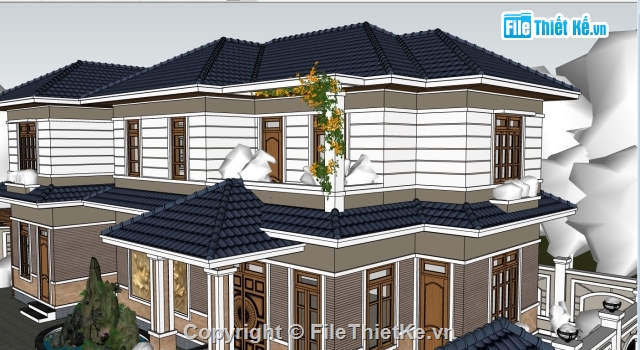 Biệt thự 2 tầng,SU Biệt thự 2 tầng,Sketchup biệt thự 2 tầng,Model su biệt thự 2 tầng