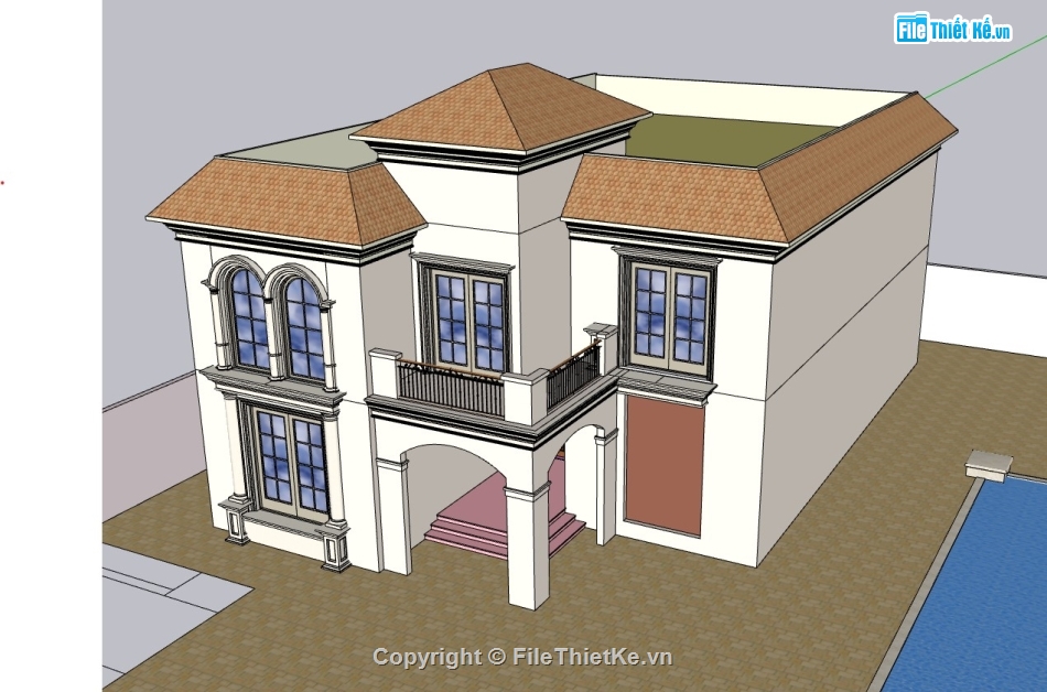 biệt thự 2 tầng,su biệt thự,sketchup biệt thự,su biệt thự 2 tầng