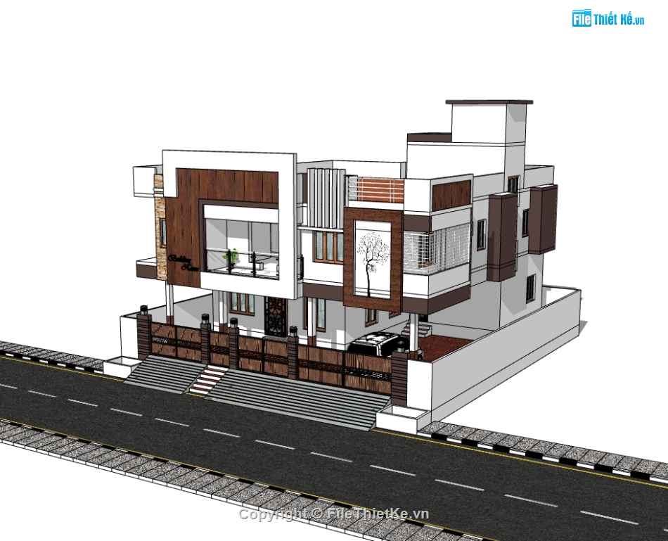 biệt thự 2 tầng,su biệt thự,sketchup biệt thự