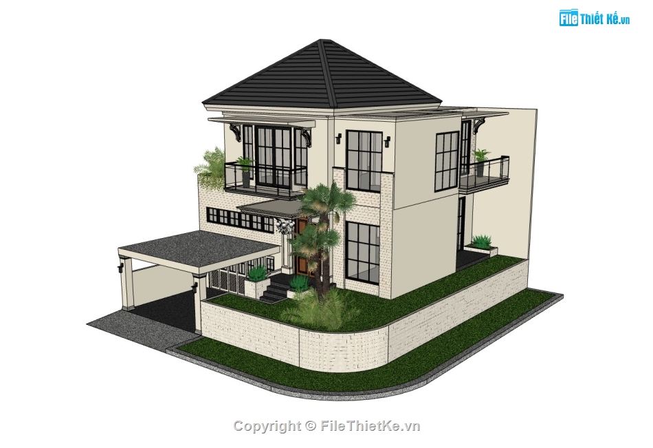 biệt thự 2 tầng,su biệt thự,sketchup biệt thự,su biệt thự 2 tầng