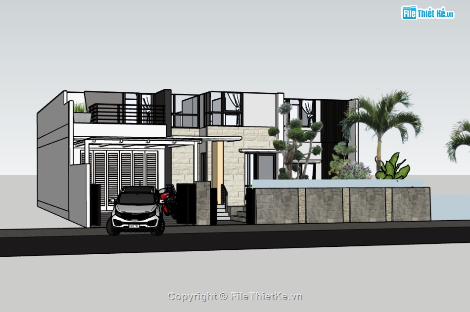 biệt thự 2 tầng,su biệt thự,sketchup biệt thự